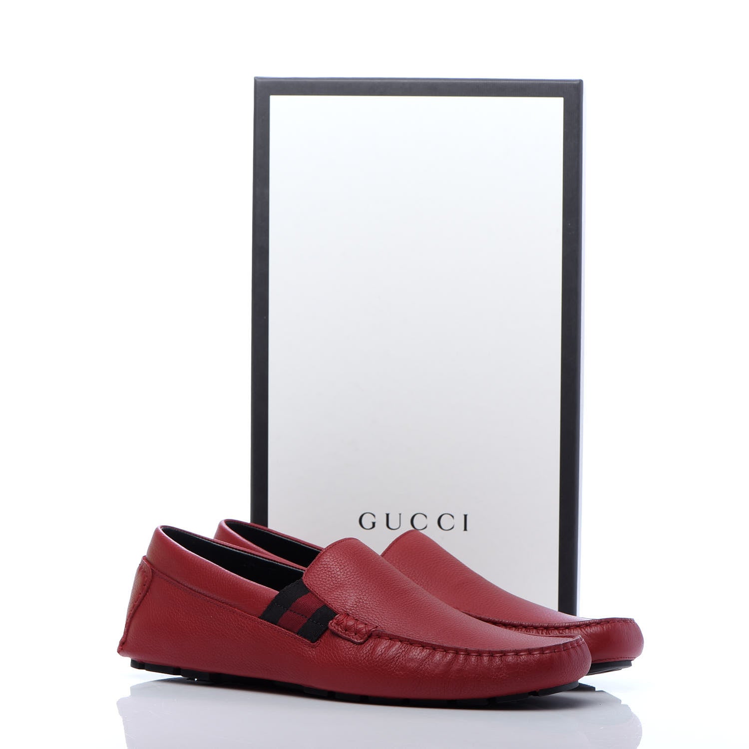 Gucci Calfskin Web Mens Driver Loafers 9 Red 14 of 15