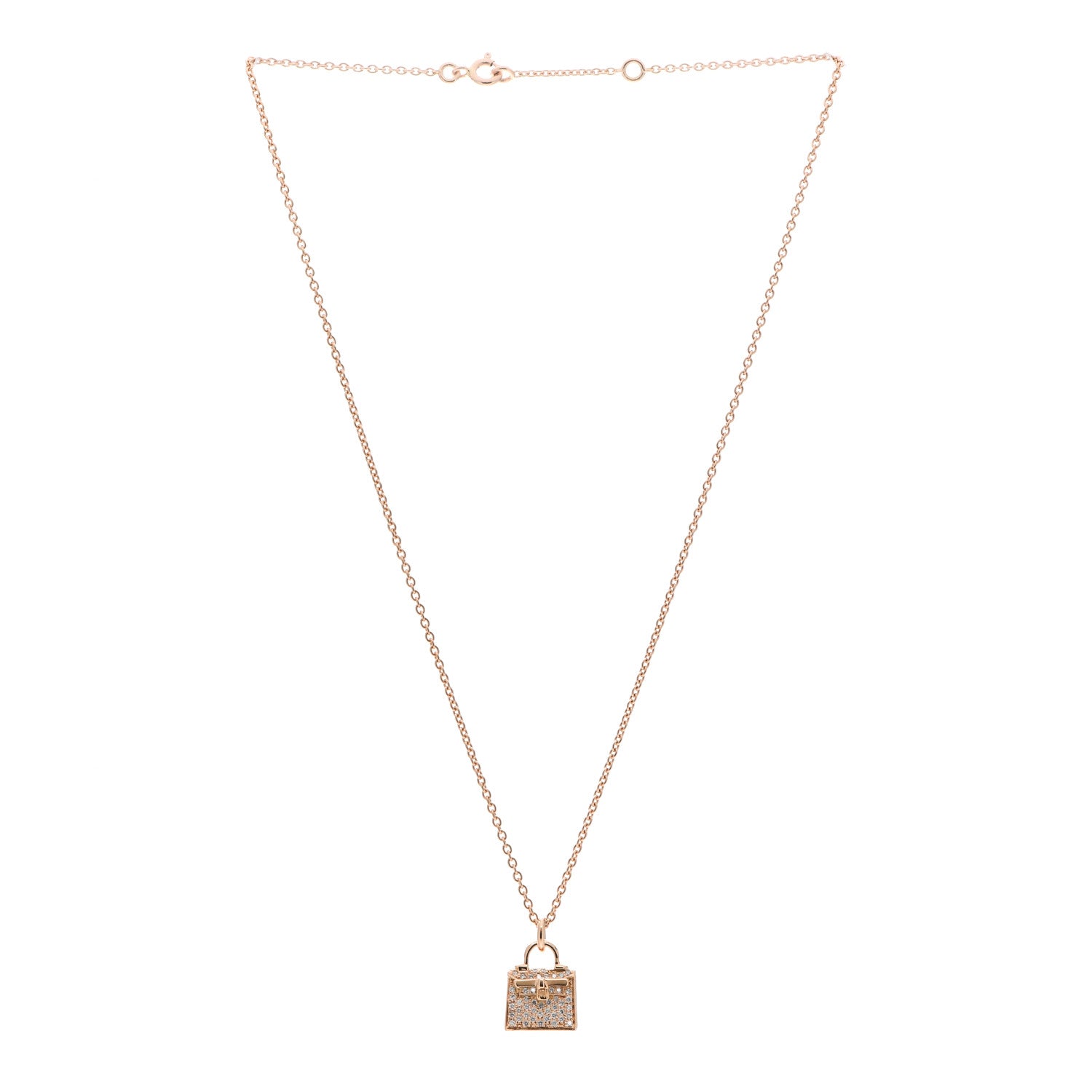Hermes 18K Rose Gold Diamond Kelly Amulette Pendant Necklace 3 of 5
