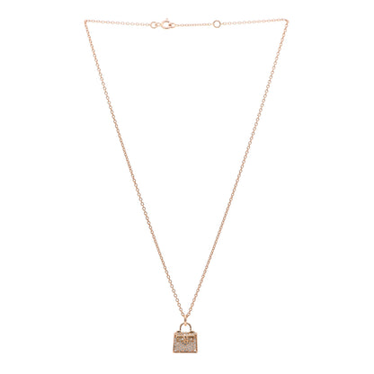 Hermes 18K Rose Gold Diamond Kelly Amulette Pendant Necklace 3 of 5