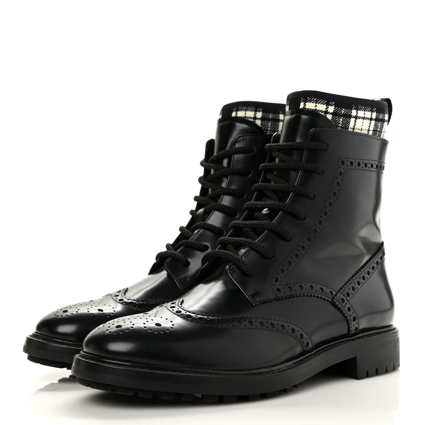 Calfskin Tartan D-Order Low Boot 38 Black White