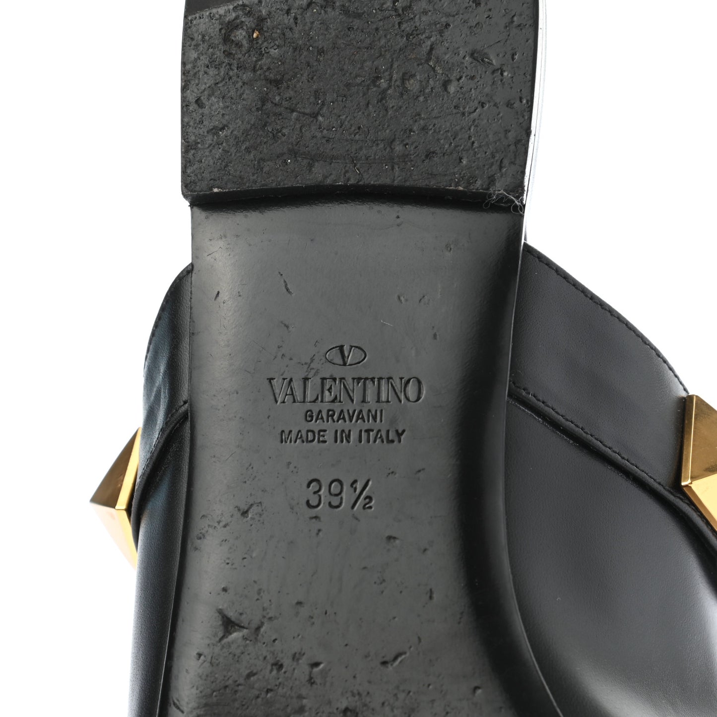 Calfskin Roman Stud Ankle Strap Flat Mules 39.5 Black