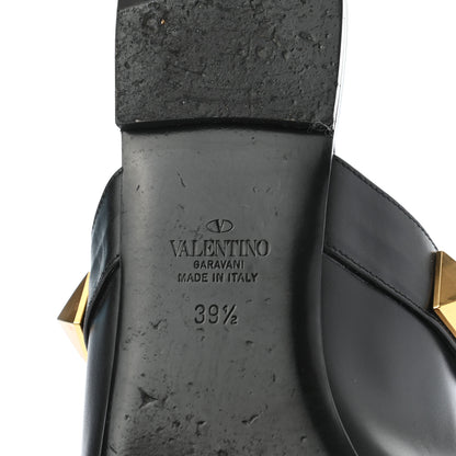 Valentino Garavani Calfskin Roman Stud Ankle Strap Flat Mules 39.5 Black 6 of 10
