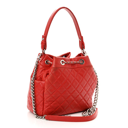 Chanel Lambskin Quilted Small CC Chain Drawstring Bucket Bag Red 2 of 10