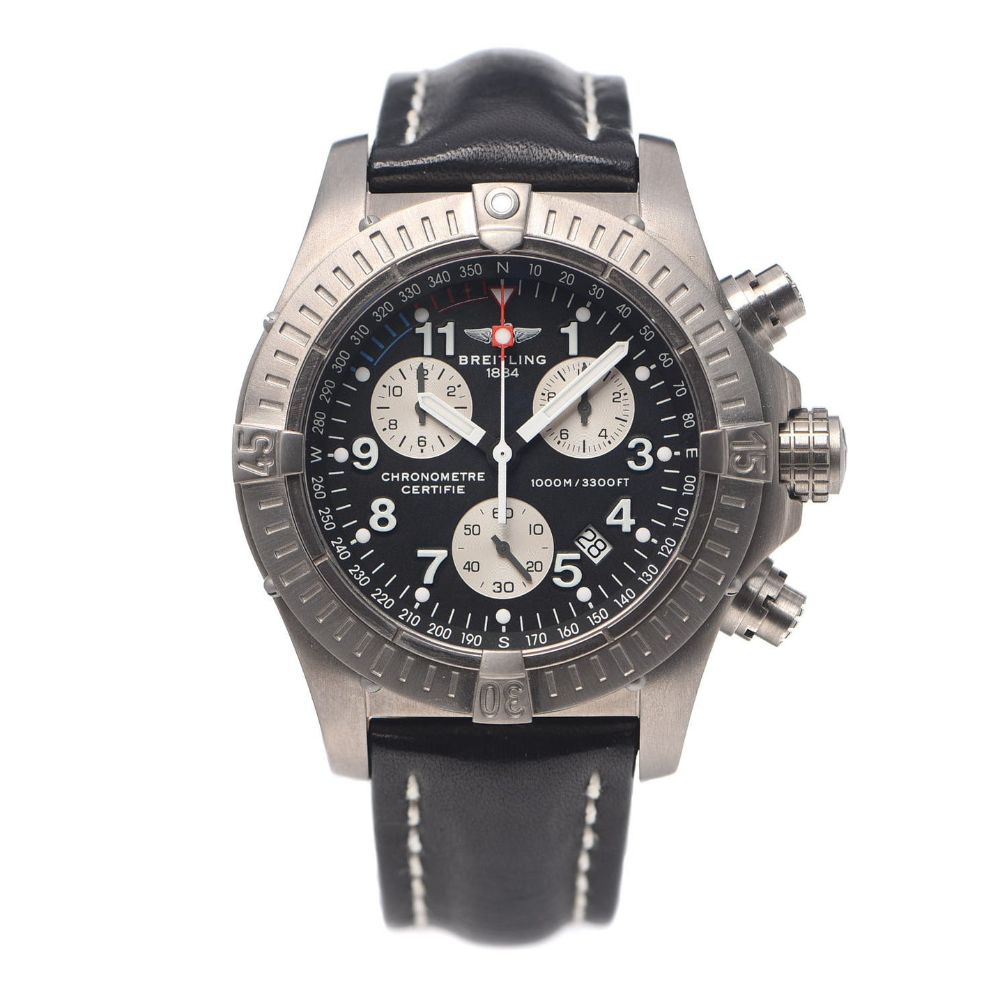 Titanium Calfskin 44mm Avenger Chronograph M1 Quartz Watch Black E73360