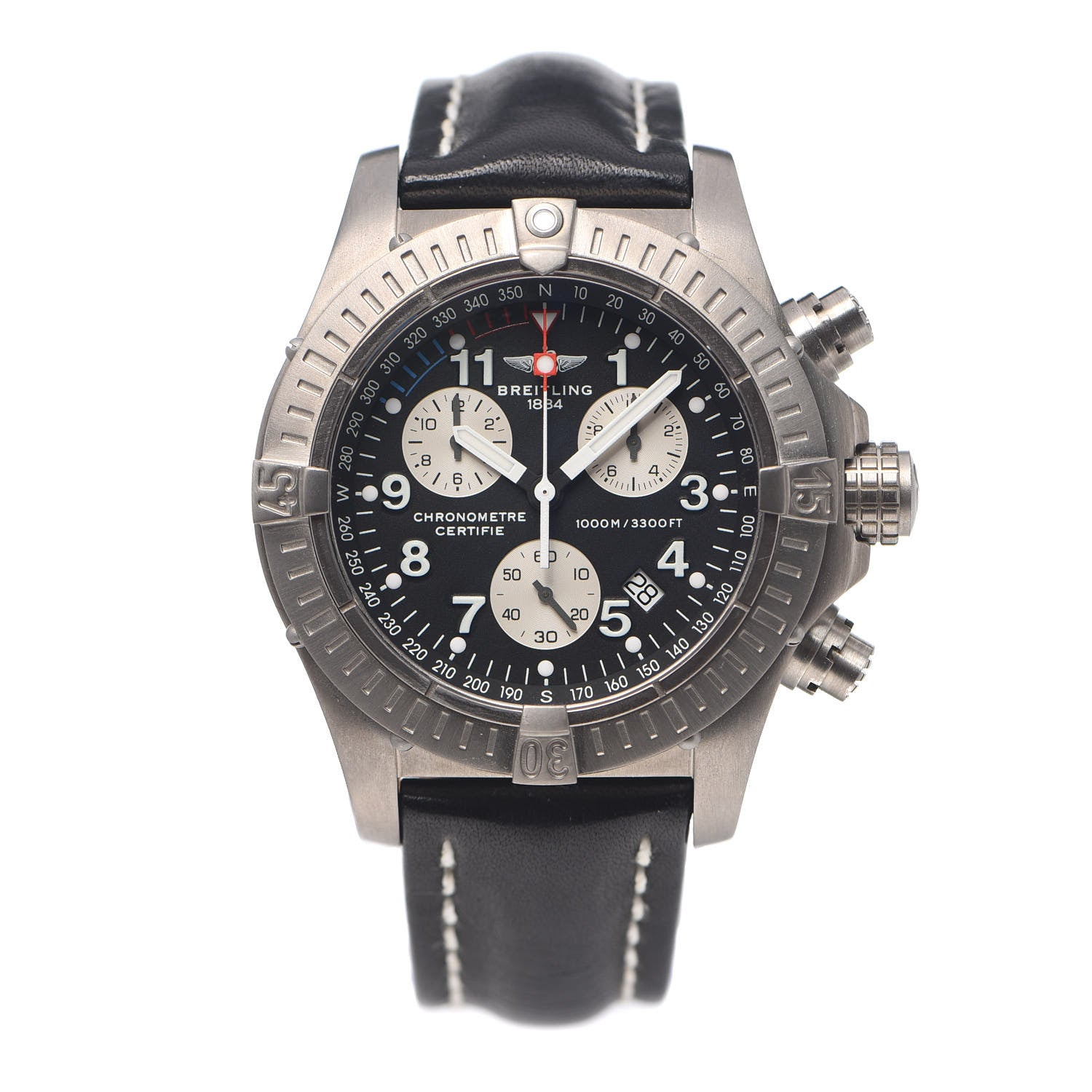 Breitling Titanium Calfskin 44mm Avenger Chronograph M1 Quartz Watch Black E73360 1 of 7