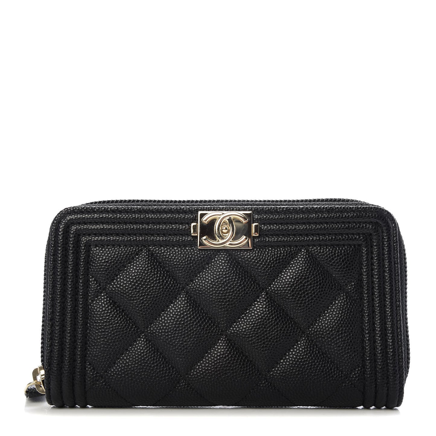 Caviar Quilted Small Boy Zip Around Wallet Black
