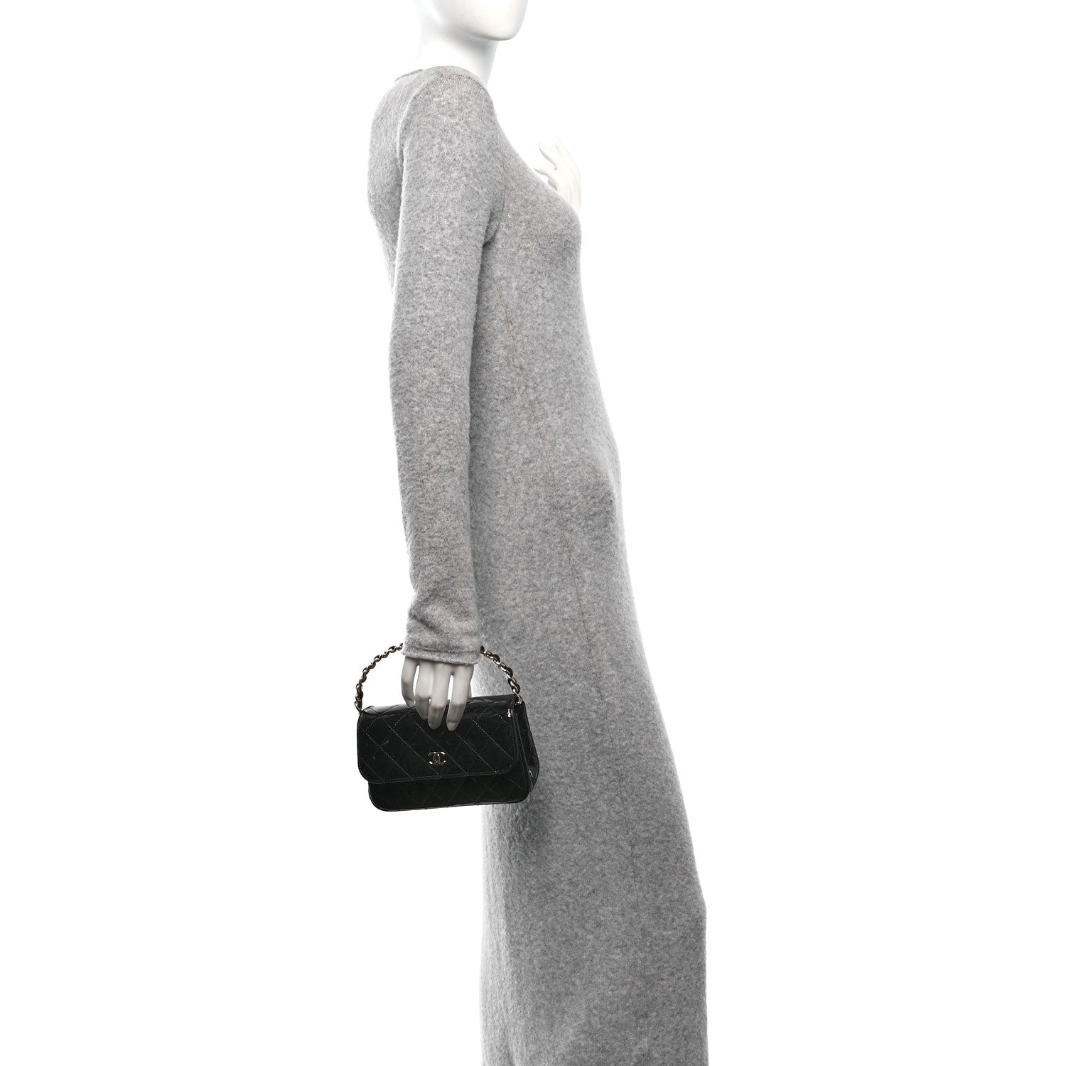 Chanel Patent Quilted Top Handle Clutch  Black 3 of 11