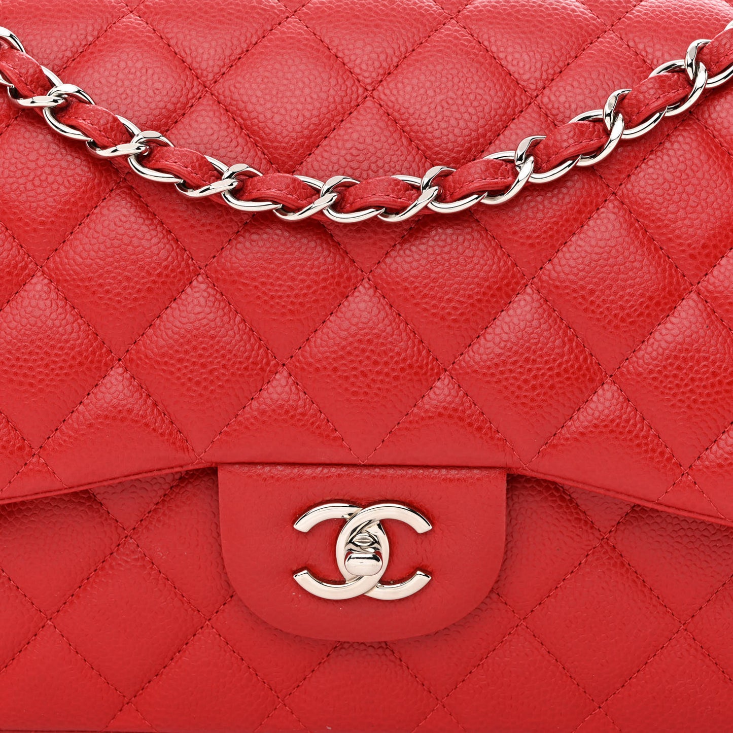 Caviar Quilted Jumbo Double Flap Red