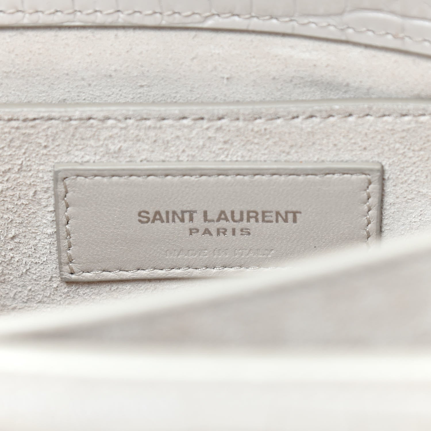 Saint Laurent Calfskin Crocodile Embossed Medium Monogram Sunset Blanc Vintage 5 of 13