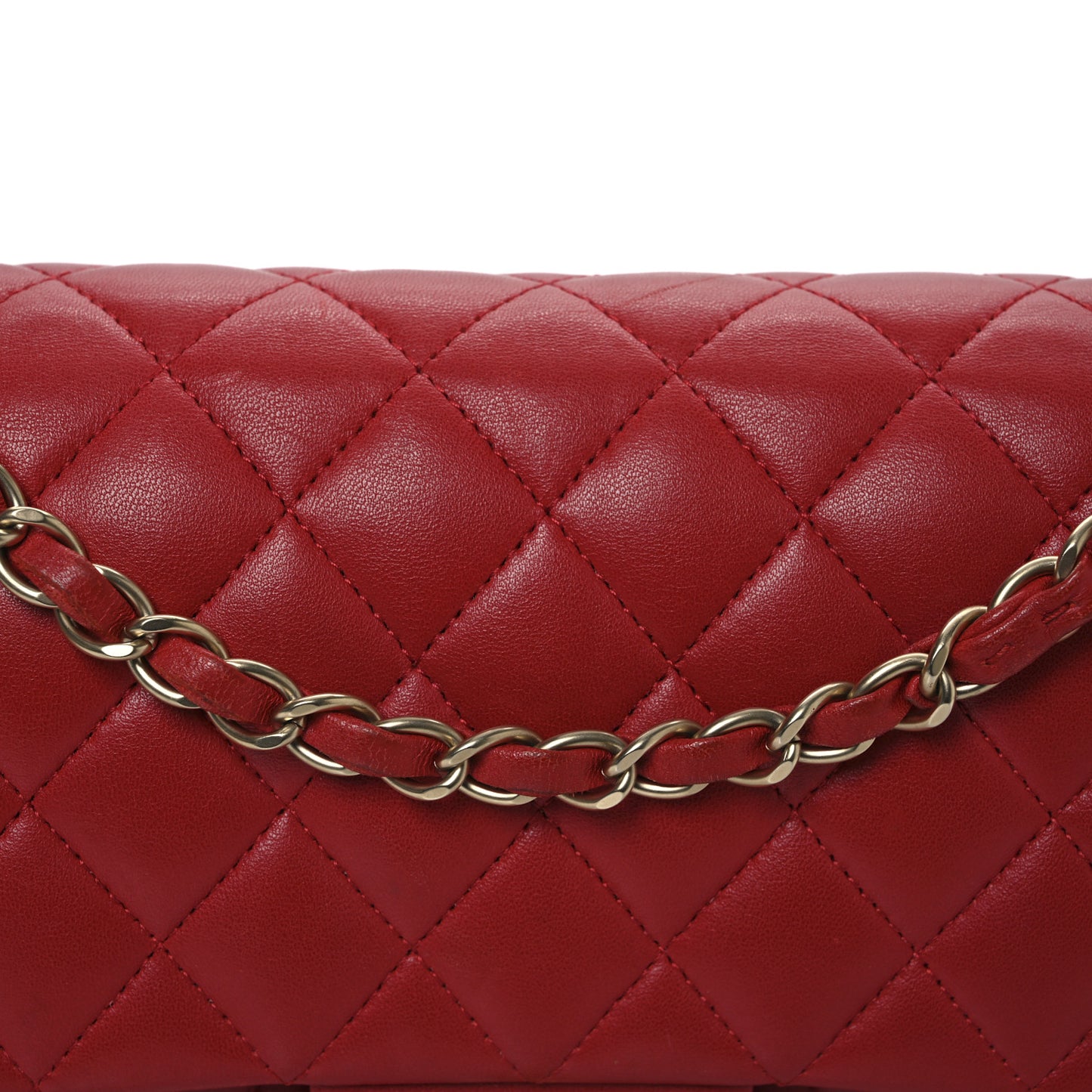 Lambskin Quilted Medium Double Flap Red