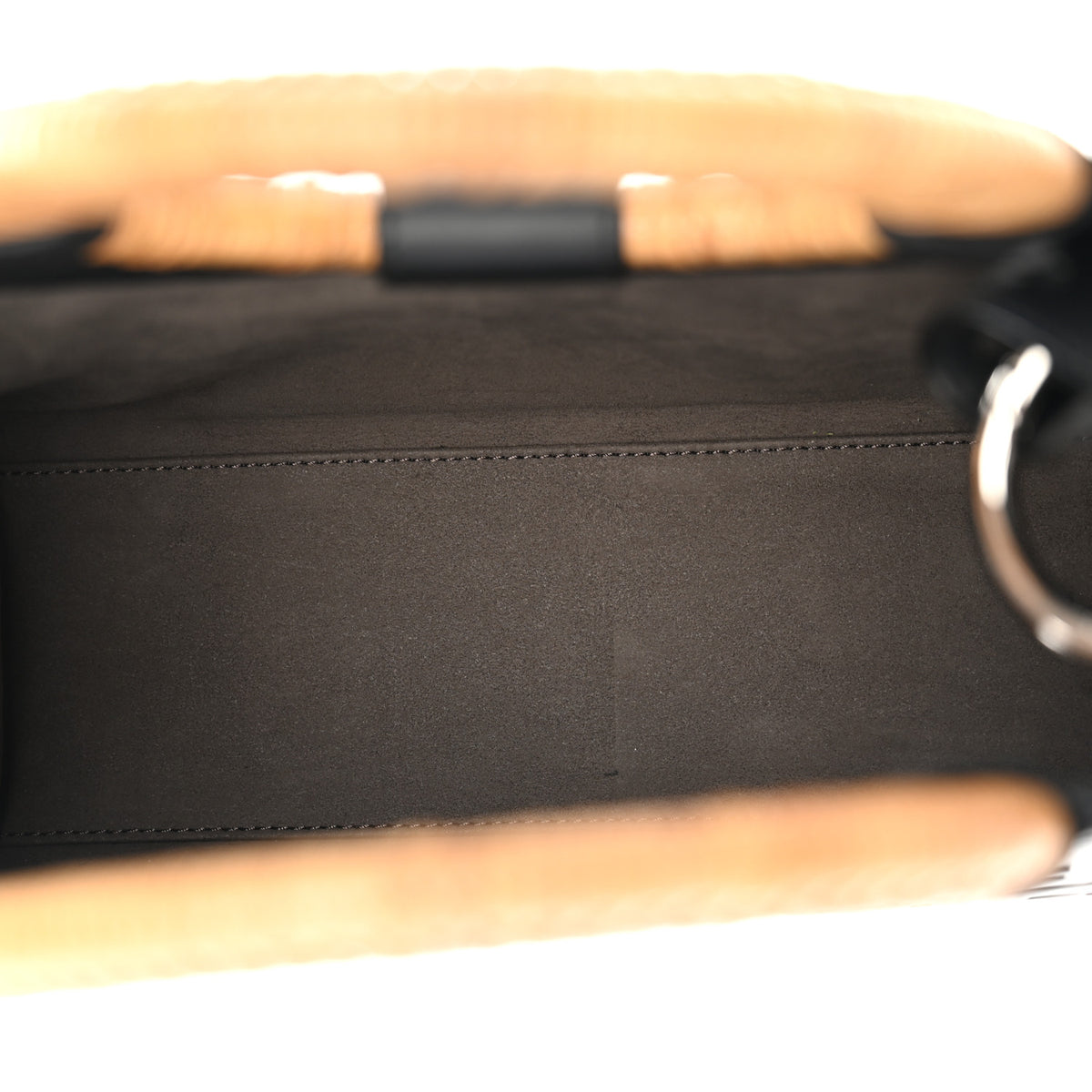 Fendi Vitello Century Wicker Bi-Color FF 1974 Embossed Small Runaway Shopper Tote Maya Black 5 of 10