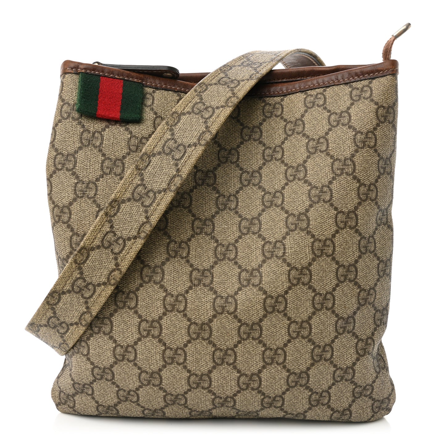 GG Plus Monogram Signature Web Loop Messenger Brown