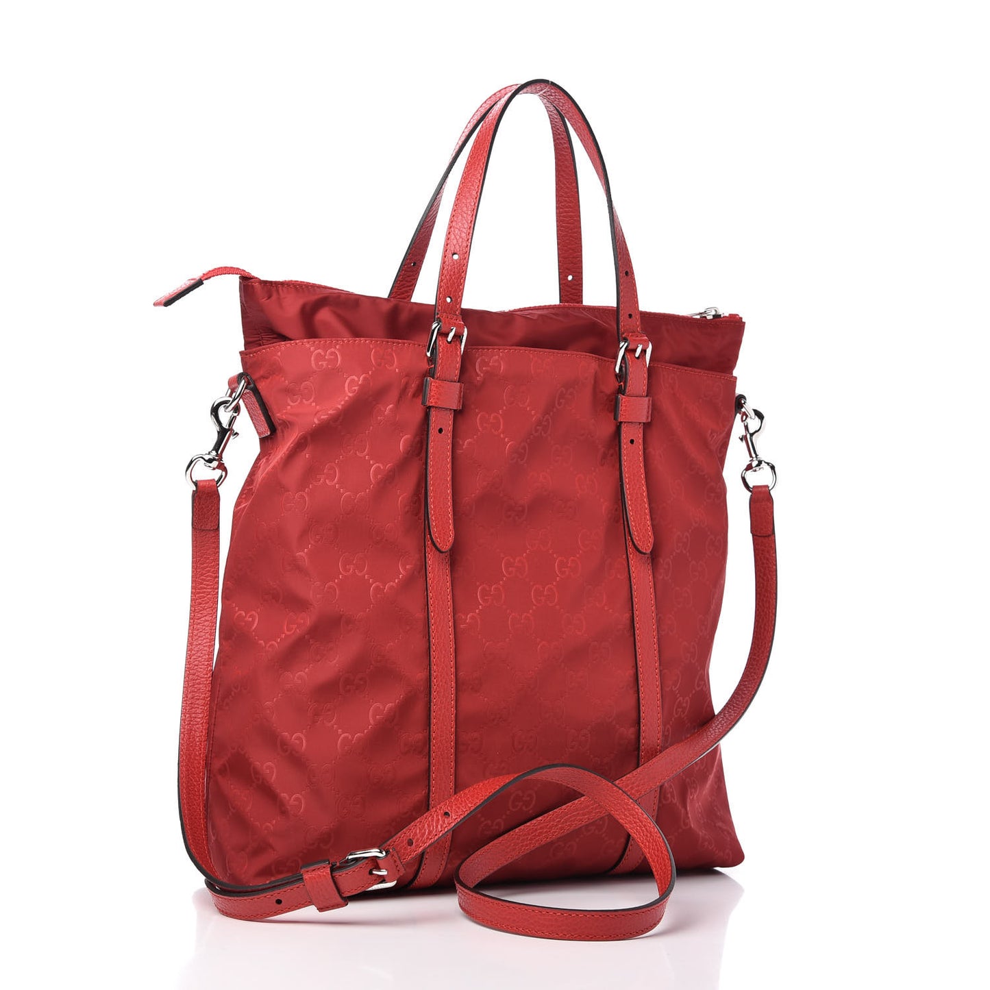 Nylon Monogram Dollar Calfskin Medium Vertical Tote Vibrant Red