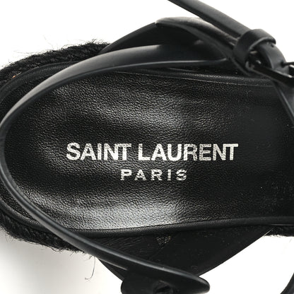 Saint Laurent Calfskin Tribute 95 Platform Espadrille Wedge Sandals 38.5 Black 7 of 9