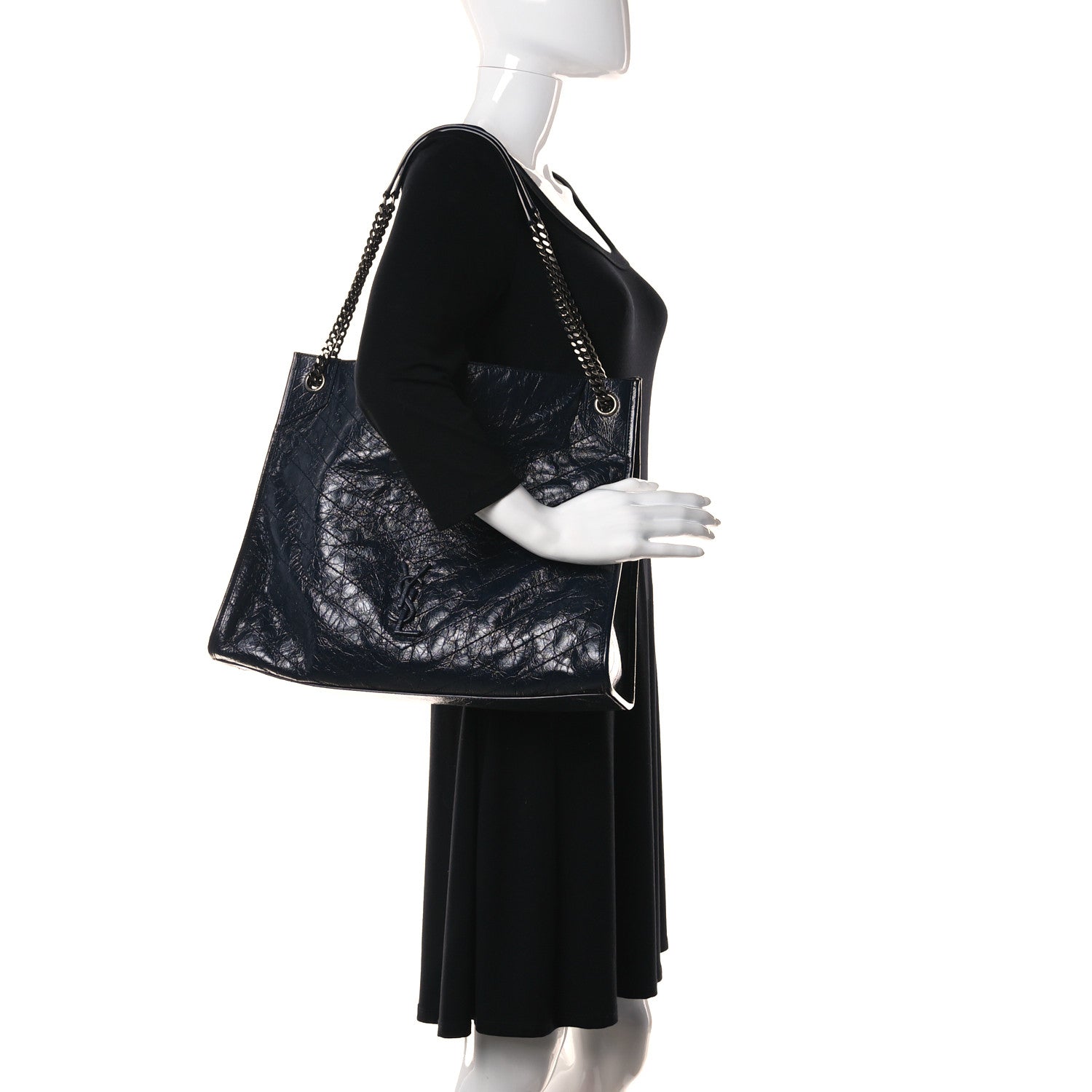 Saint Laurent Crinkled Calfskin Matelasse Monogram Niki Shoulder Bag Deep Marine 2 of 13