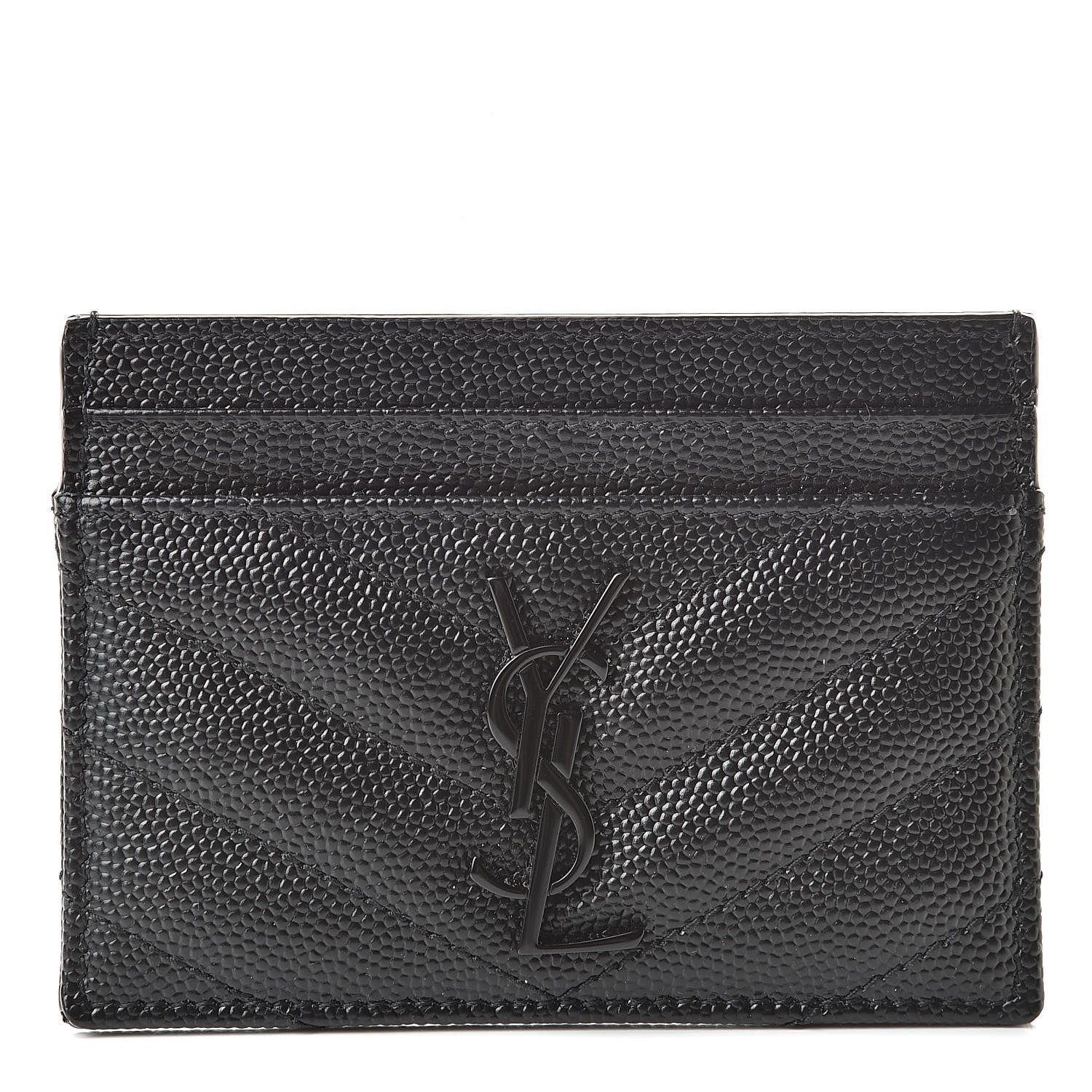 Saint Laurent Grain De Poudre Matelasse Chevron Monogram Credit Card Case Black 1 of 8