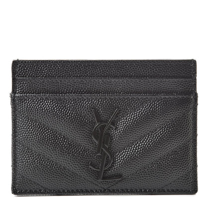 Saint Laurent Grain De Poudre Matelasse Chevron Monogram Credit Card Case Black 1 of 8