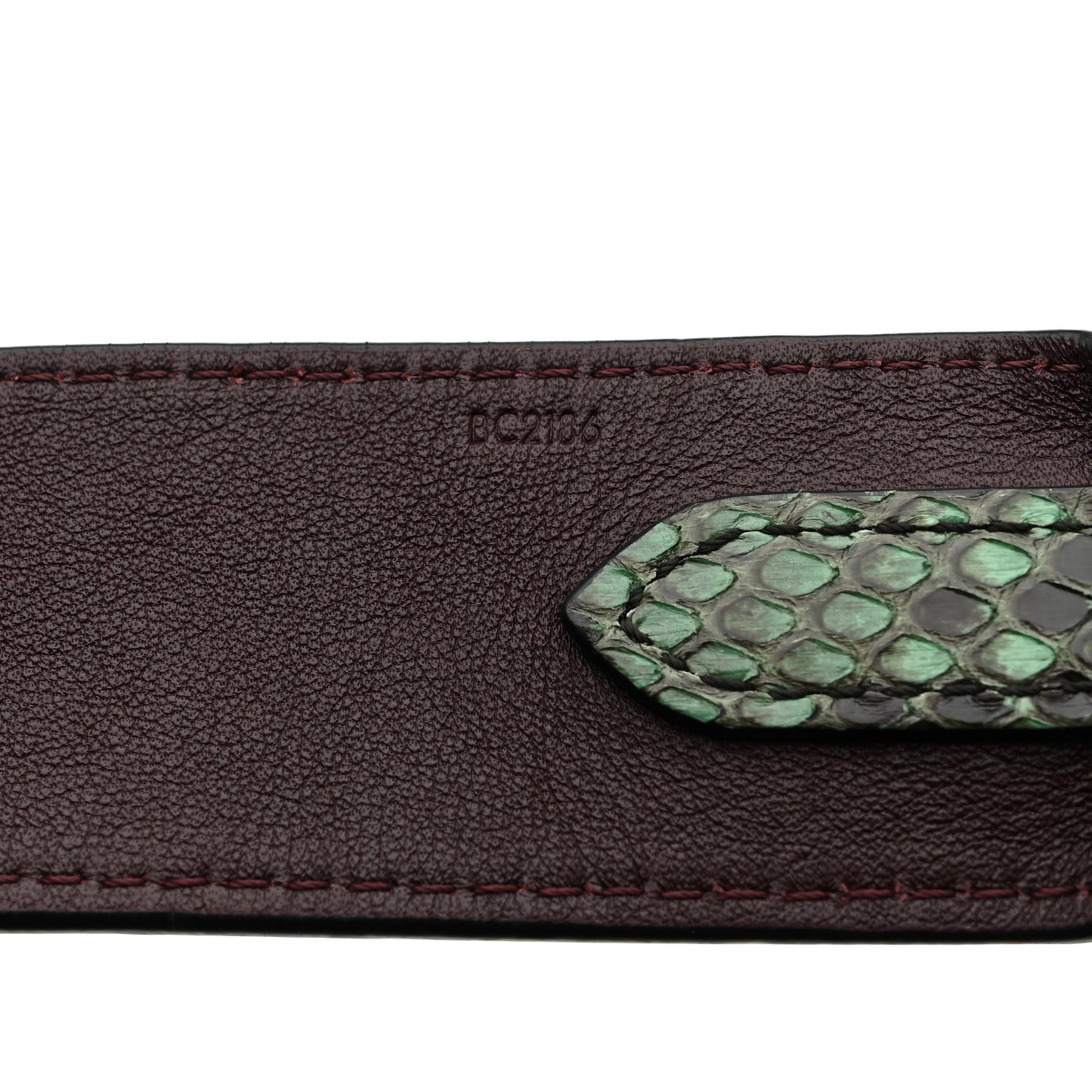 Snakeskin Calf Bandouliere Shoulder Strap Green Burgundy