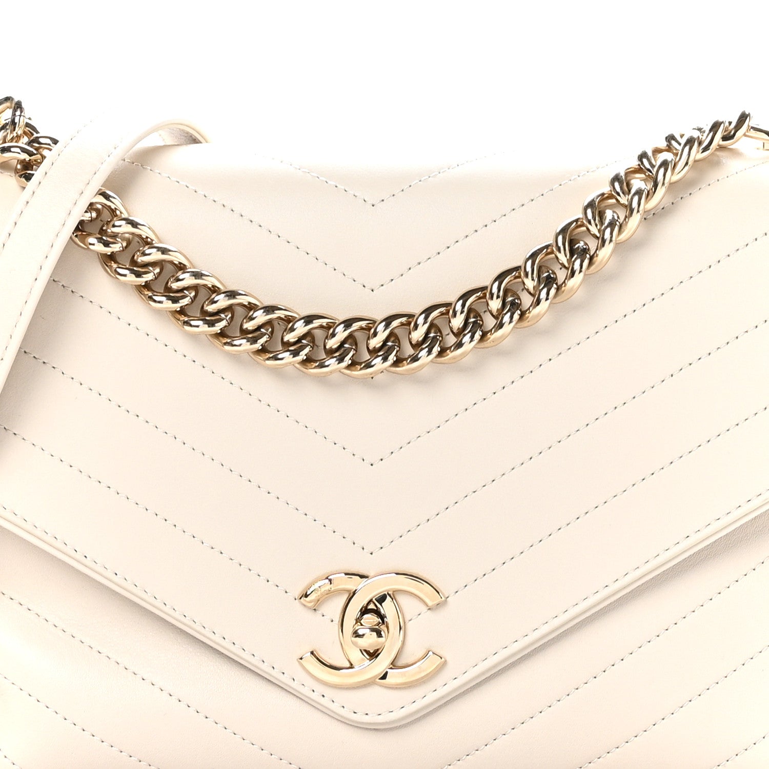 Chanel Calfskin Chevron Stitched Medium Coco Flap Bag White 8 of 10