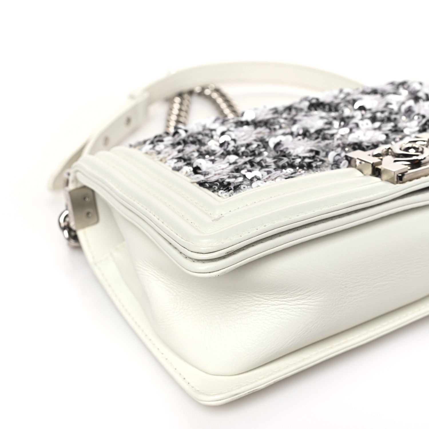 Chanel Calfskin Sequin Medium Boy Chanel Flap White 8 of 13