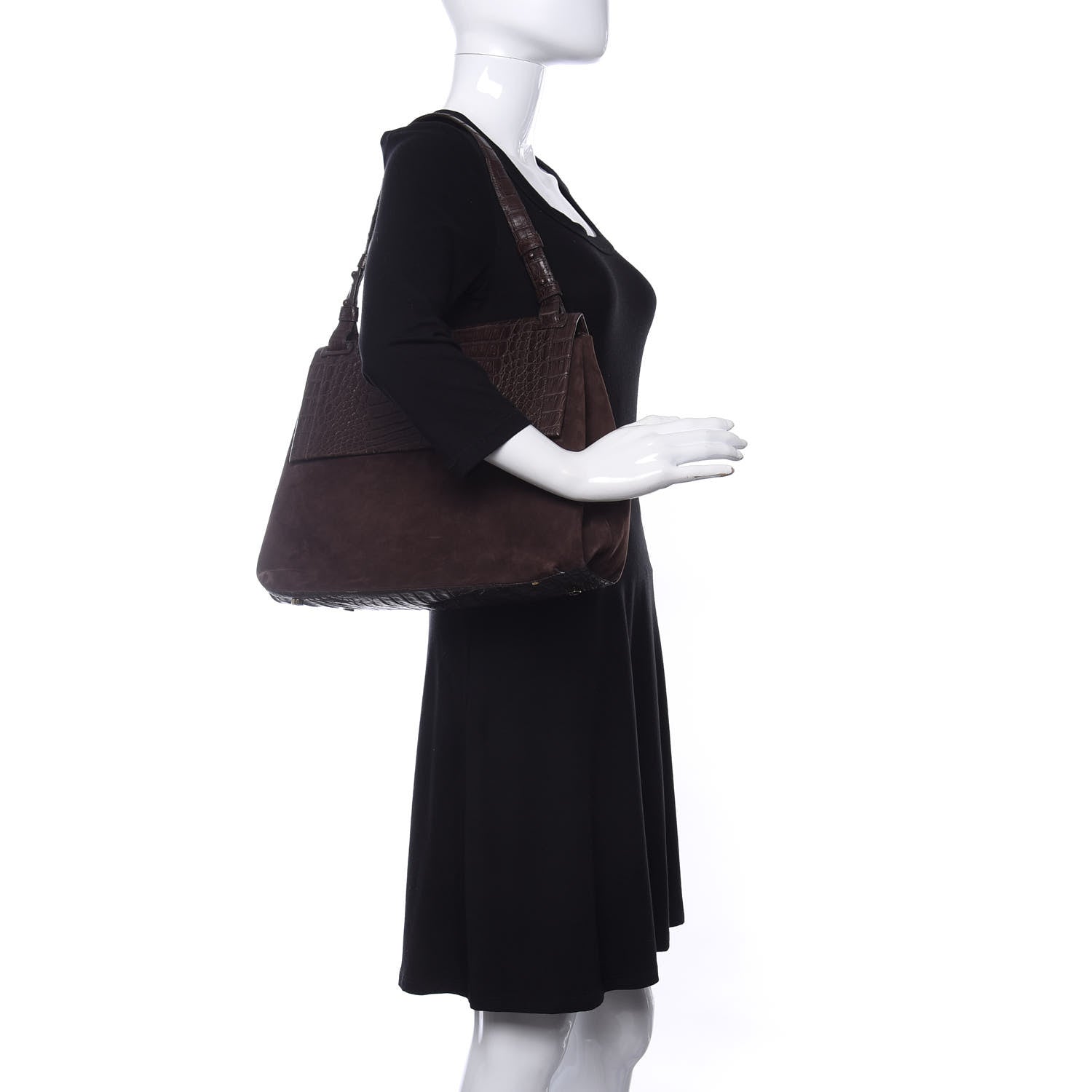 Nancy Gonzalez Crocodile Suede Shoulder Bag Brown 2 of 12