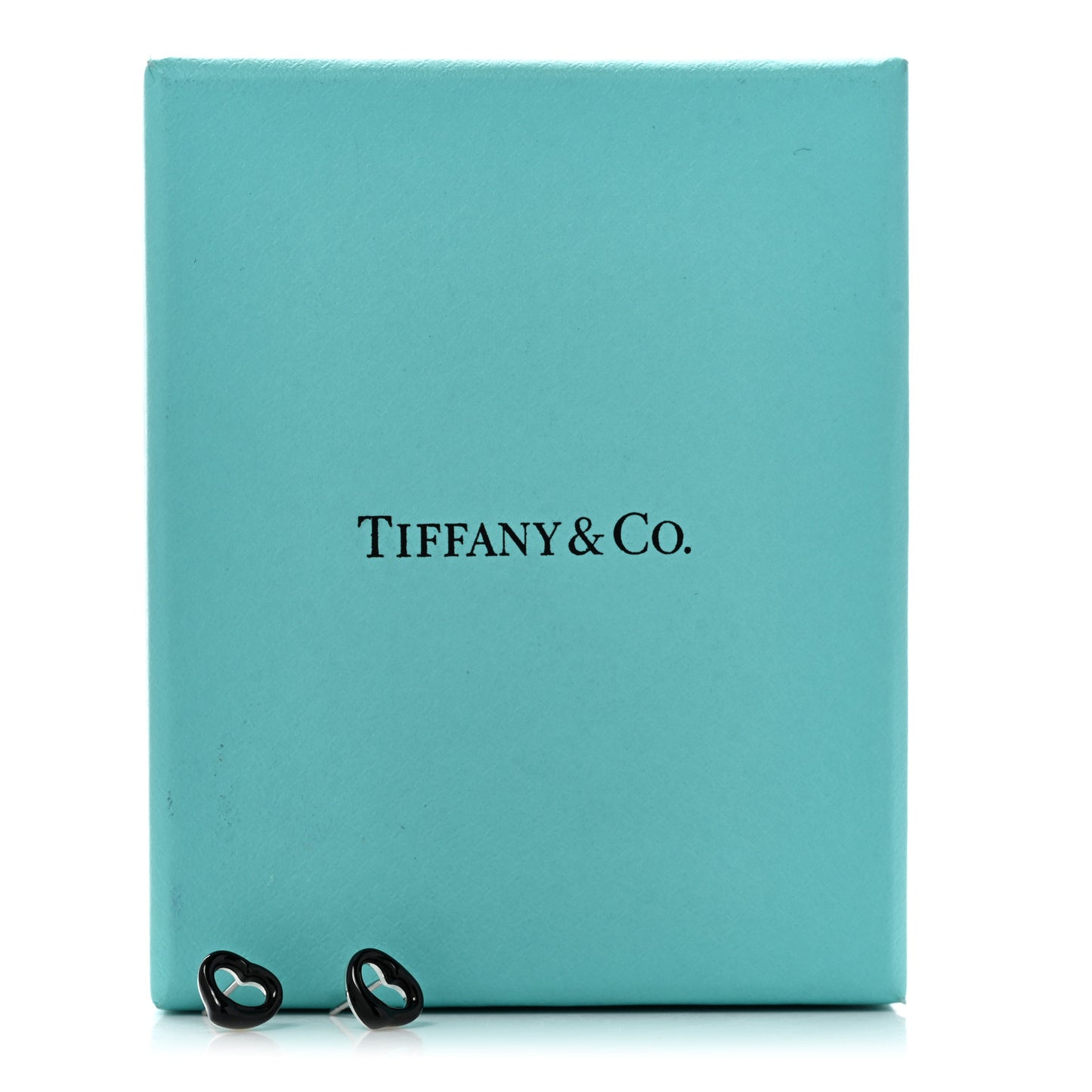 Sterling Silver Black Jade Elsa Peretti 9mm Open Heart Earrings