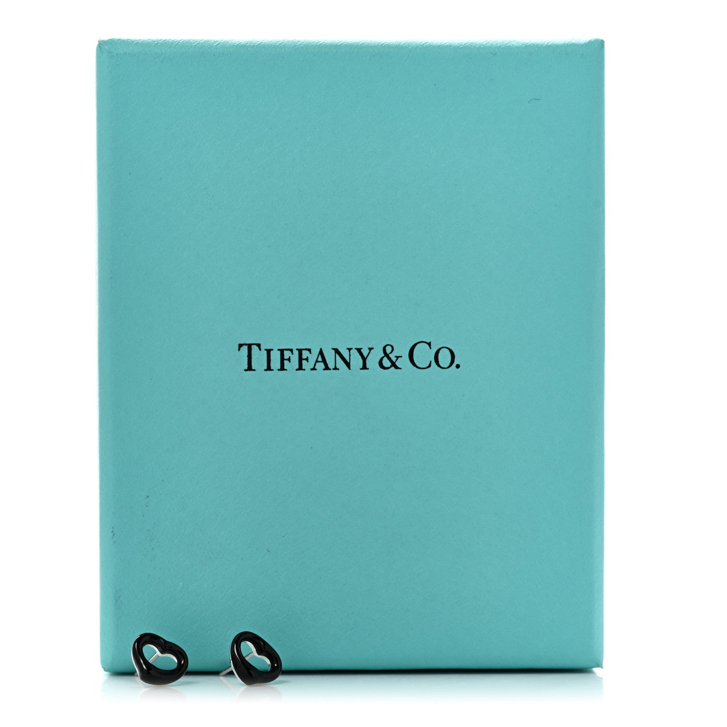 Tiffany Sterling Silver Black Jade Elsa Peretti 9mm Open Heart Earrings 5 of 5