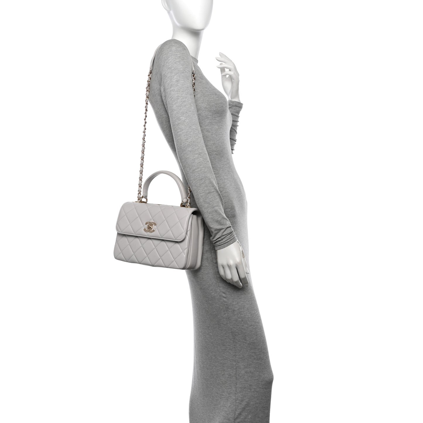 Lambskin Quilted Small Trendy CC Flap Dual Handle Bag Light Grey