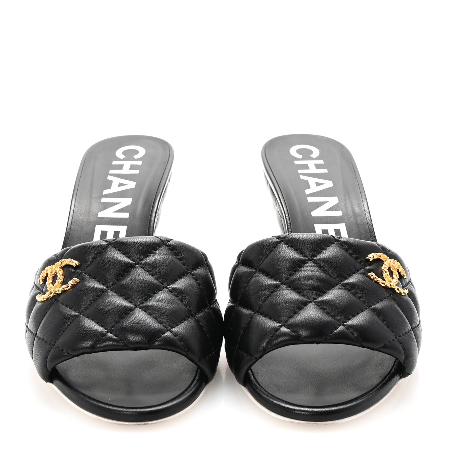 Lambskin Quilted Textured CC Mules 38 Black