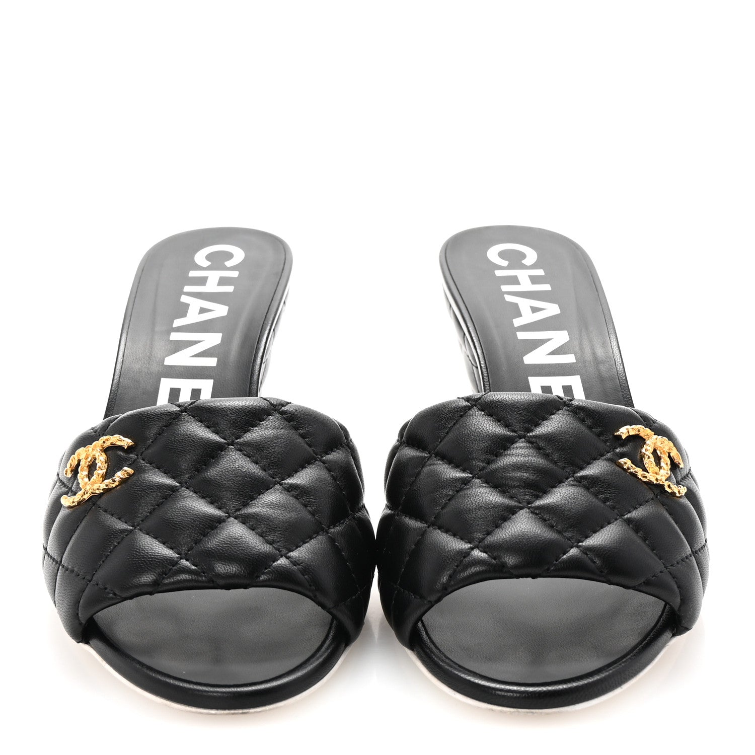 Chanel Lambskin Quilted Textured CC Mules 38 Black 3 of 10