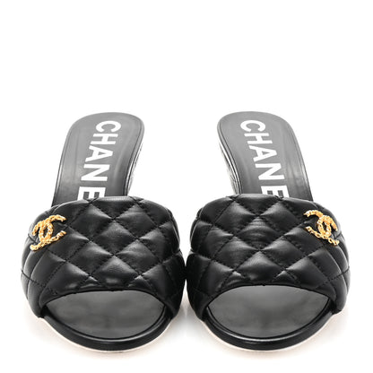 Chanel Lambskin Quilted Textured CC Mules 38 Black 3 of 10
