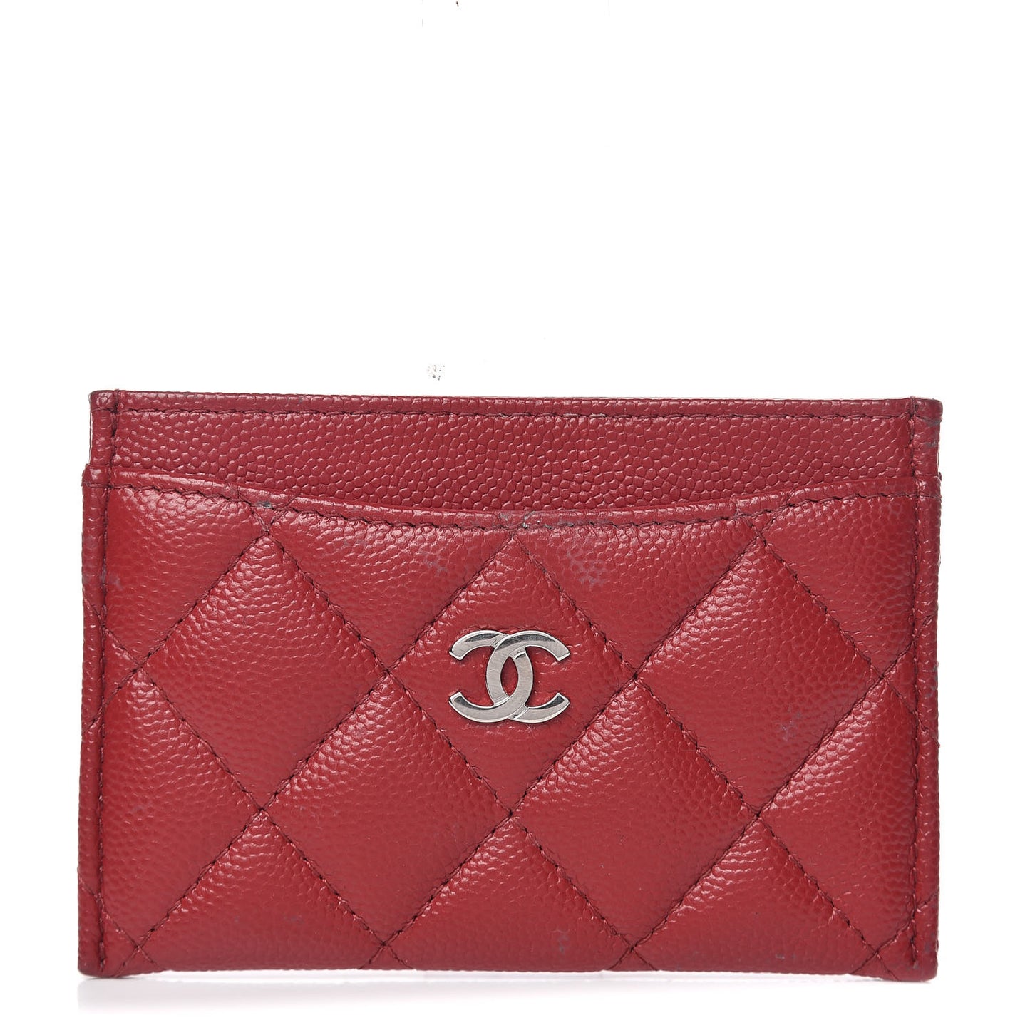 Caviar Quilted CC Card Holder Dark Red