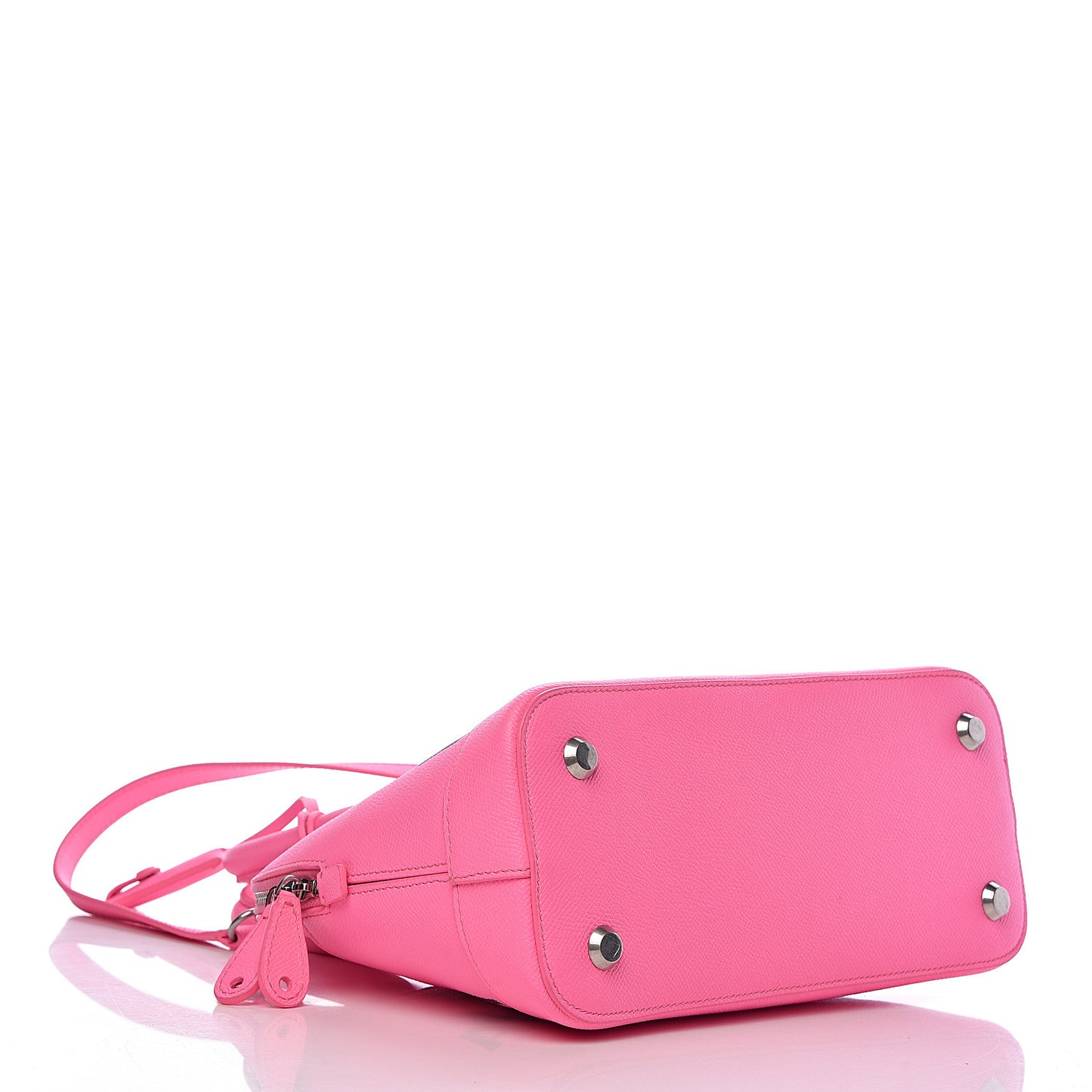 Signature Grained Calfskin Logo S Ville Top Handle Bag Acid Pink Black