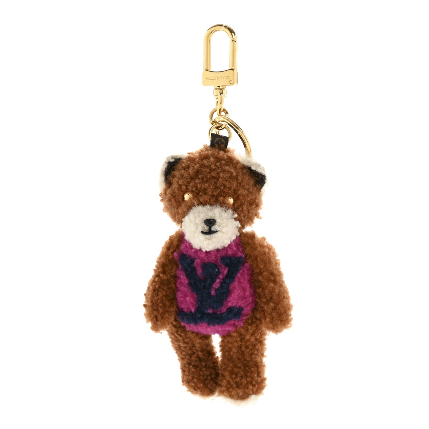 Shearling LV Teddy Bear Bag Charm Key Holder Brown Multicolor