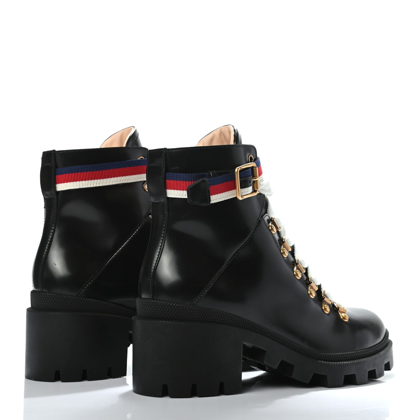 Calfskin Sylvie Web Lace Up Combat Boots 38.5 Black