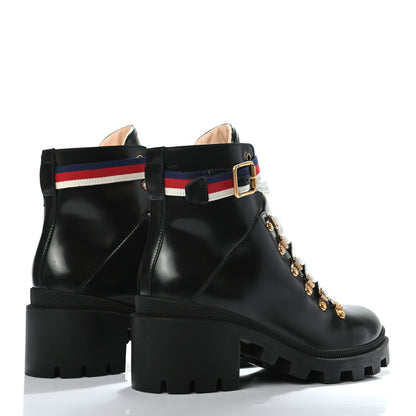 Gucci Calfskin Sylvie Web Lace Up Combat Boots 38.5 Black 4 of 7
