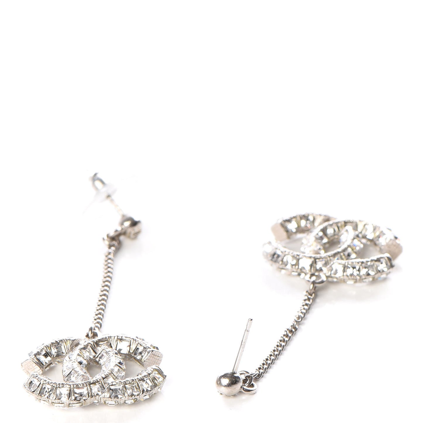 Baguette Crystal CC Drop Earrings Silver