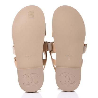 Chanel Stretch Fabric Lambskin CC Flat Sandals 38 Beige 5 of 9