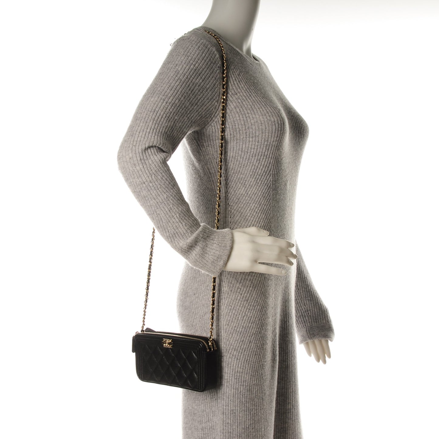 Caviar Quilted Small Boy Clutch With Chain Black