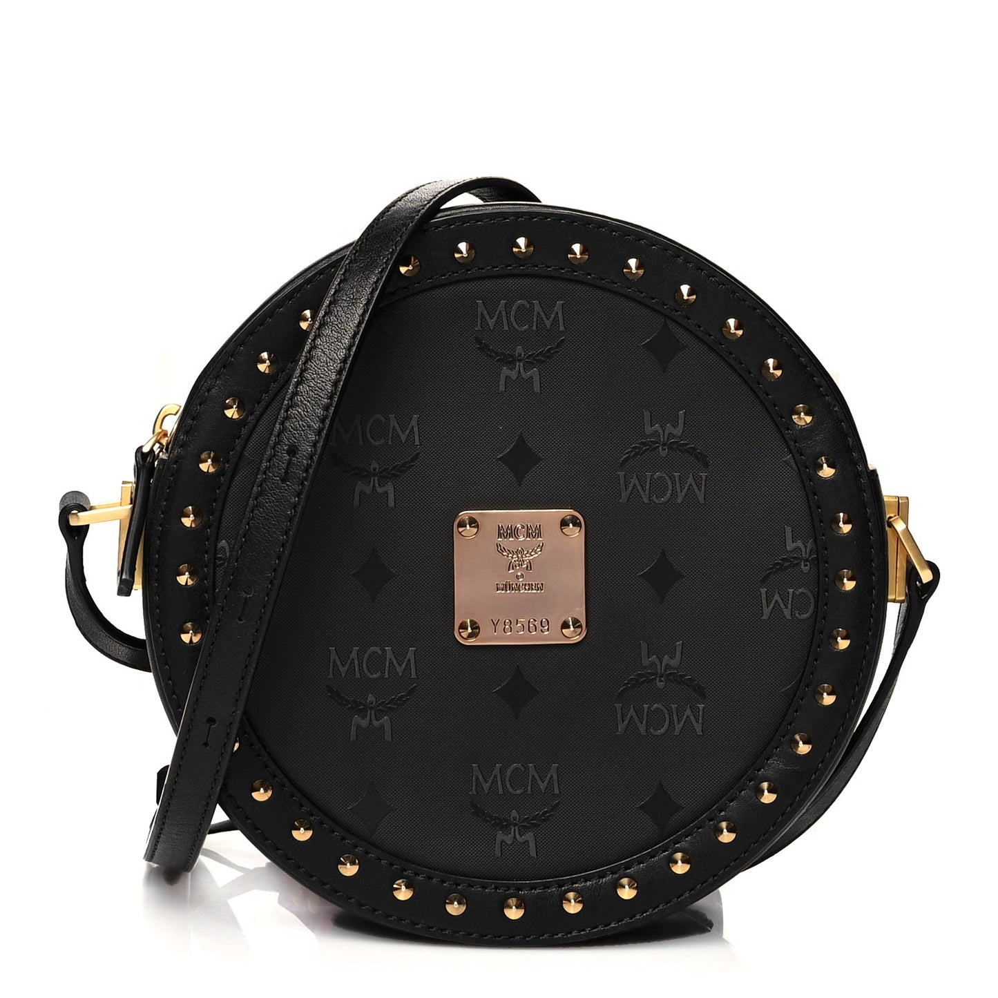 Monogram Coated Canvas Studded Berlin Tambourine Round Crossbody Black