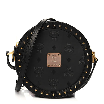 MCM Monogram Coated Canvas Studded Berlin Tambourine Round Crossbody Black 1 of 9
