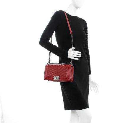 Chanel Calfskin Chevron Quilted Medium Boy Flap Red 2 of 8
