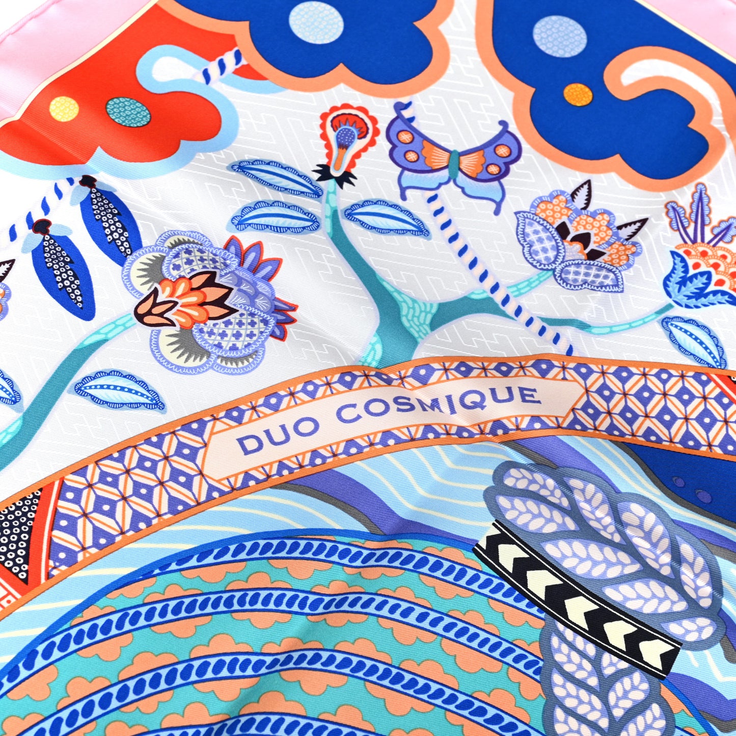 Silk Twill Duo Cosmique Scarf 90 Rose Pale Bleu Orange