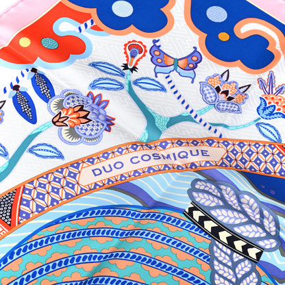 Hermes Silk Twill Duo Cosmique Scarf 90 Rose Pale Bleu Orange 5 of 5