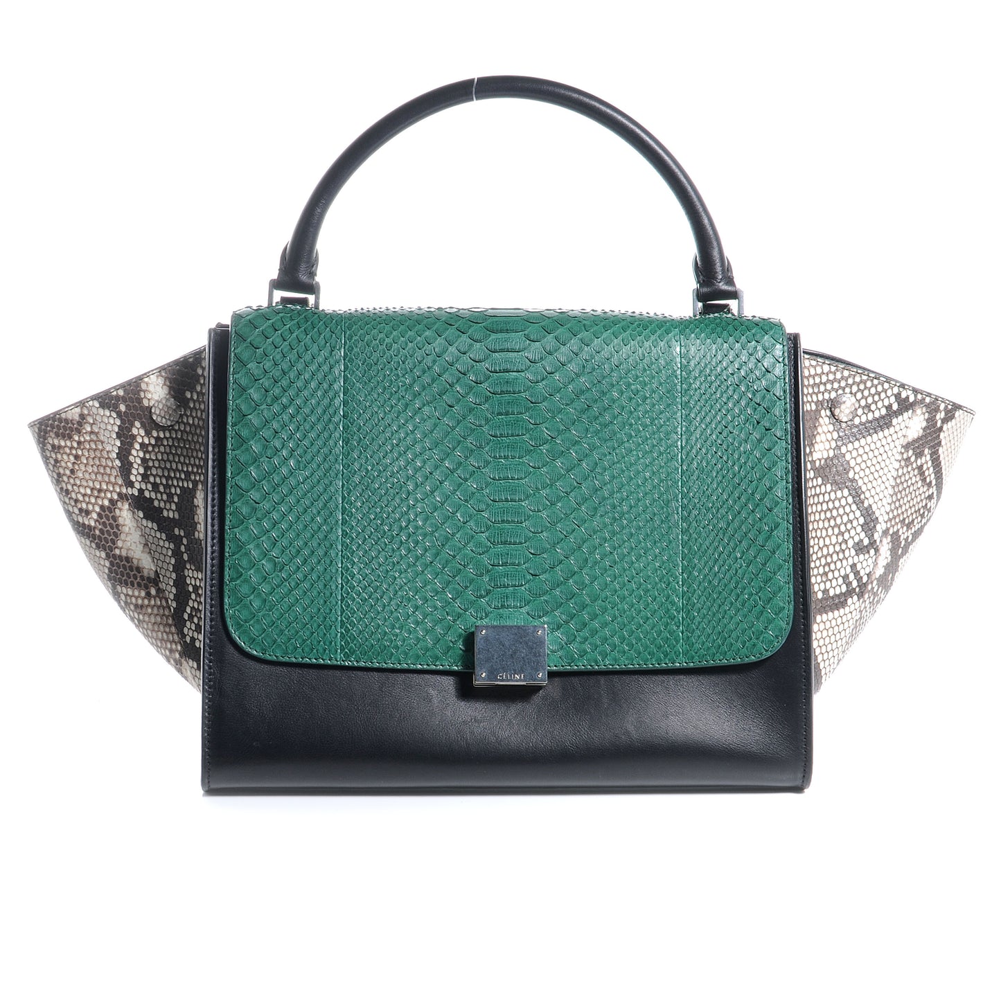 Python and Calfskin Small Trapeze Emerald Natural