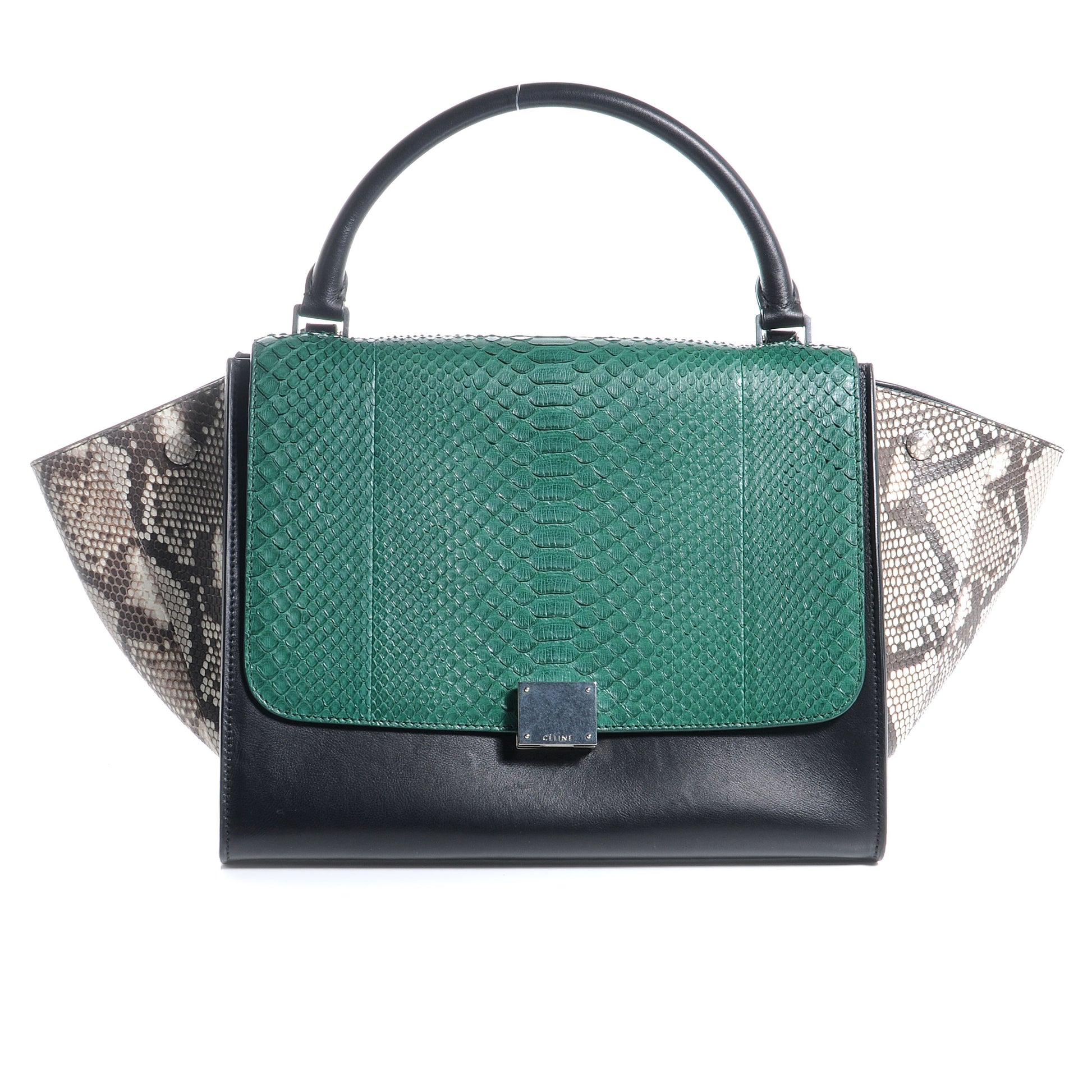 Celine Python and Calfskin Small Trapeze Emerald Natural 1 of 7