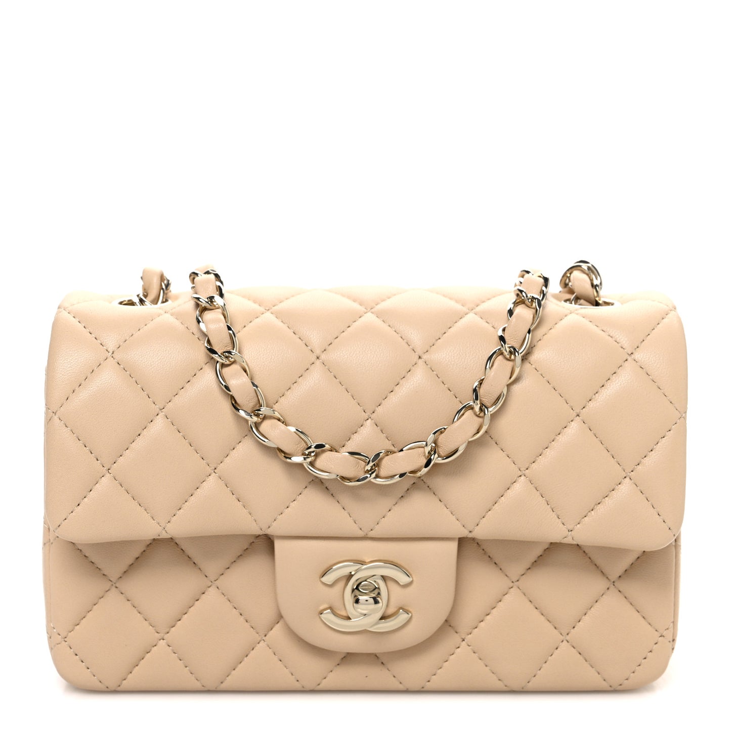 Lambskin Quilted Mini Rectangular Flap Beige