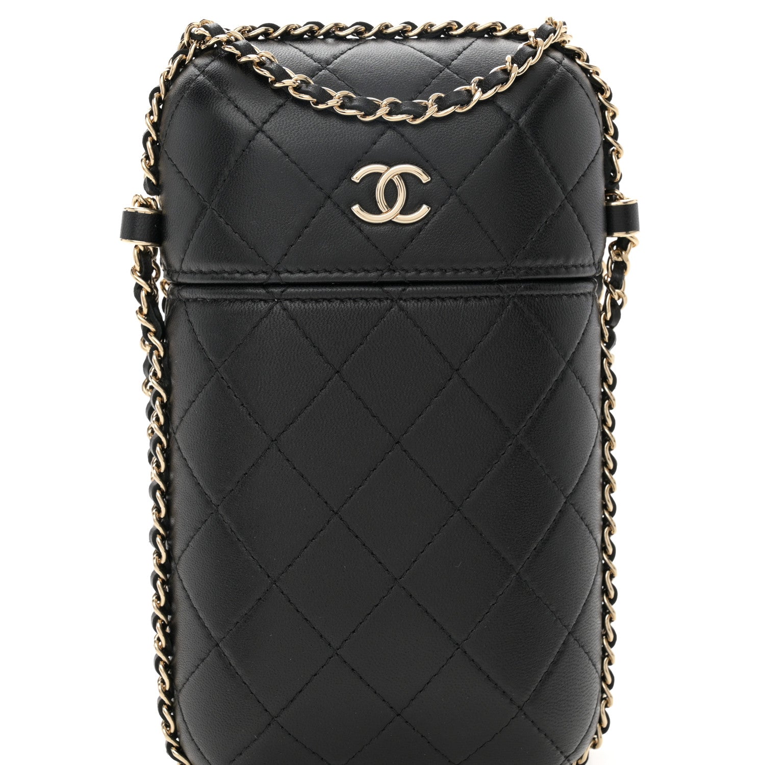 Chanel Lambskin Quilted Chain Around Phone Holder Black 8 of 11