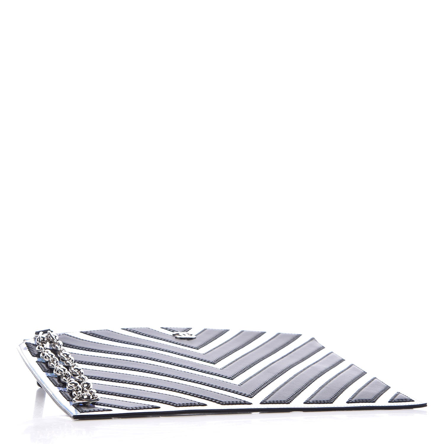 Chanel Lambskin Metallic Chevron Zip Pouch Black Silver 4 of 8