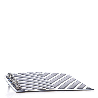 Chanel Lambskin Metallic Chevron Zip Pouch Black Silver 4 of 8